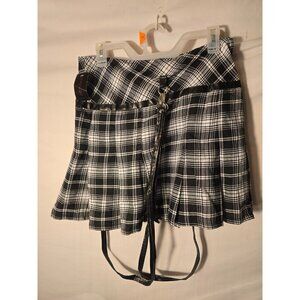 Body Rage Gothic Pleated School Girl Skirt Plaid Black Straps Womens L Large New